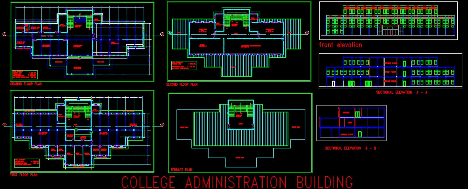 College Administrative Block CAD Drawing - Detailed Layout